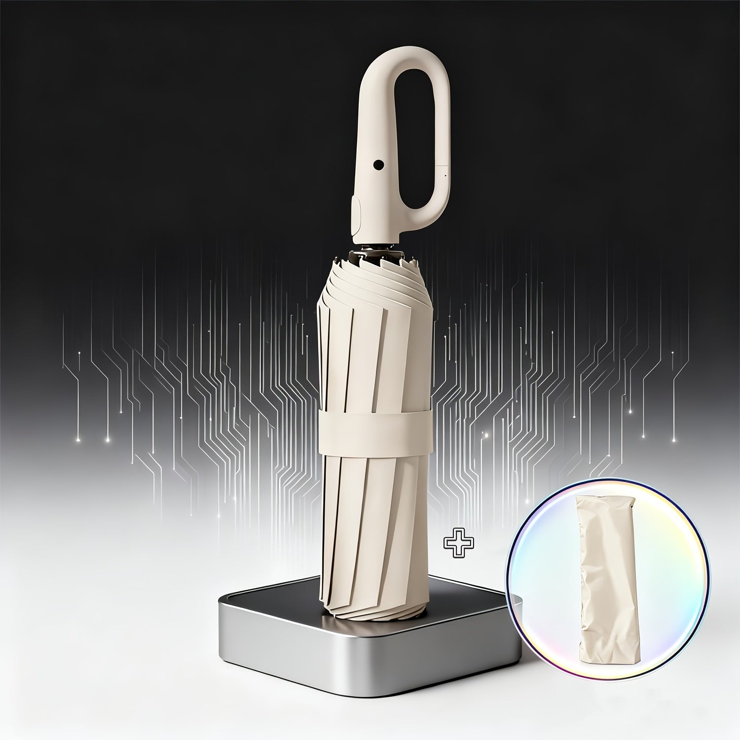 Automatic Foldable Umbrella, Reinforced 8-rib Design, with Black Coating for Sun Protection