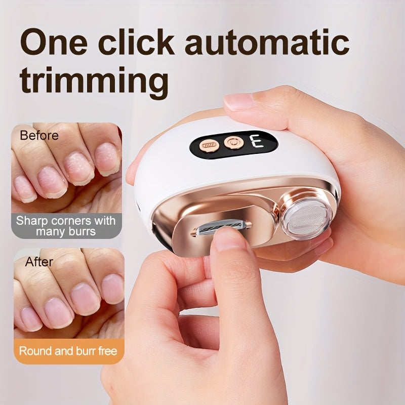 Smart Electric Nail Clipper 2 in 1 Polishing Nail Trimmer Manicure Tool, USB Rechargeable, 500Mah Li-Polymer Battery, with Anti-Cut, Sanding And Lighting Function, Great for Manicure, Nail File, Polishing And Shaping, Perfect Gift for Gift Giving