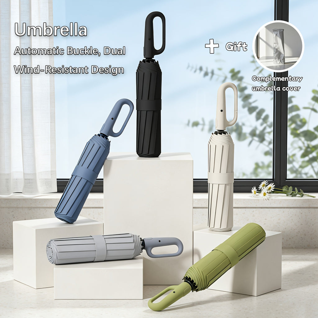Automatic Foldable Umbrella, Reinforced 8-rib Design, with Black Coating for Sun Protection