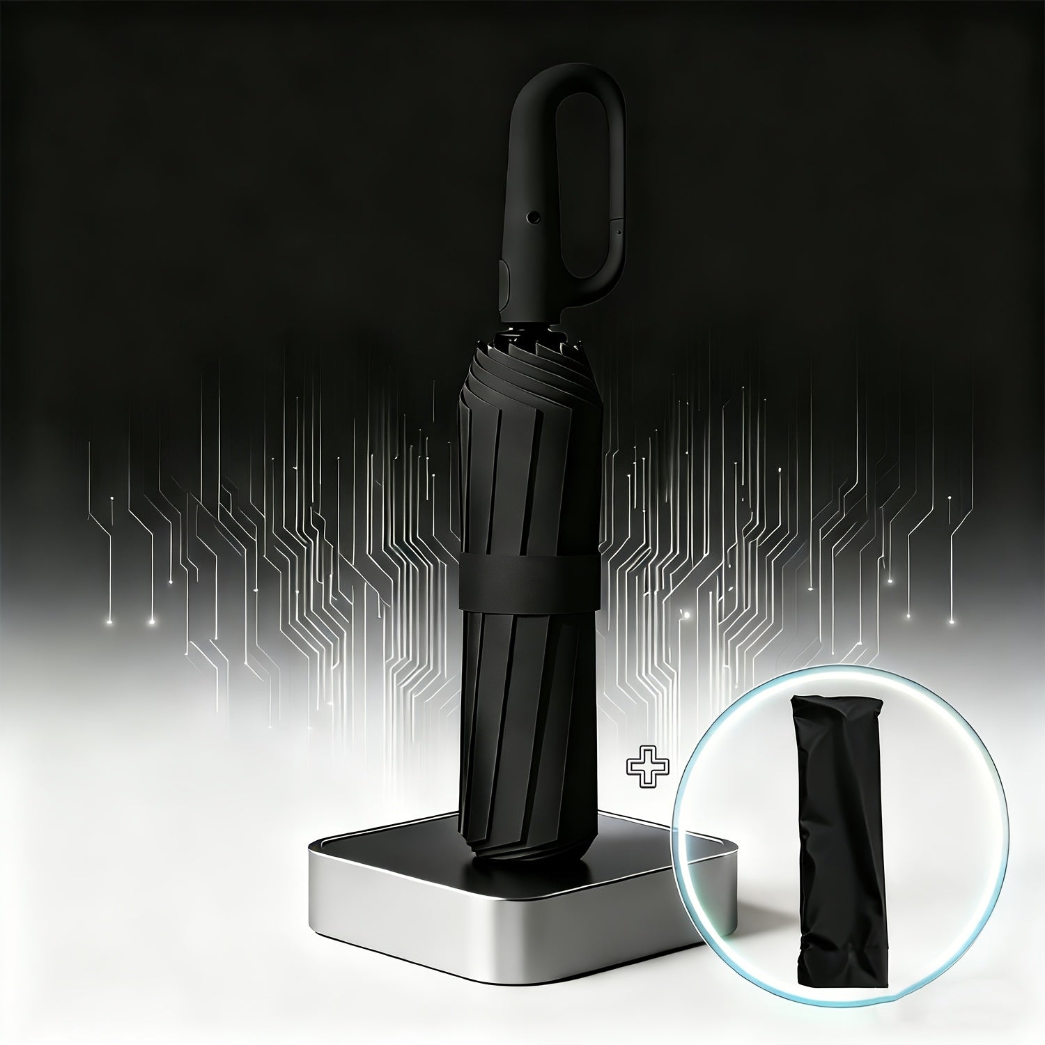 Automatic Foldable Umbrella, Reinforced 8-rib Design, with Black Coating for Sun Protection